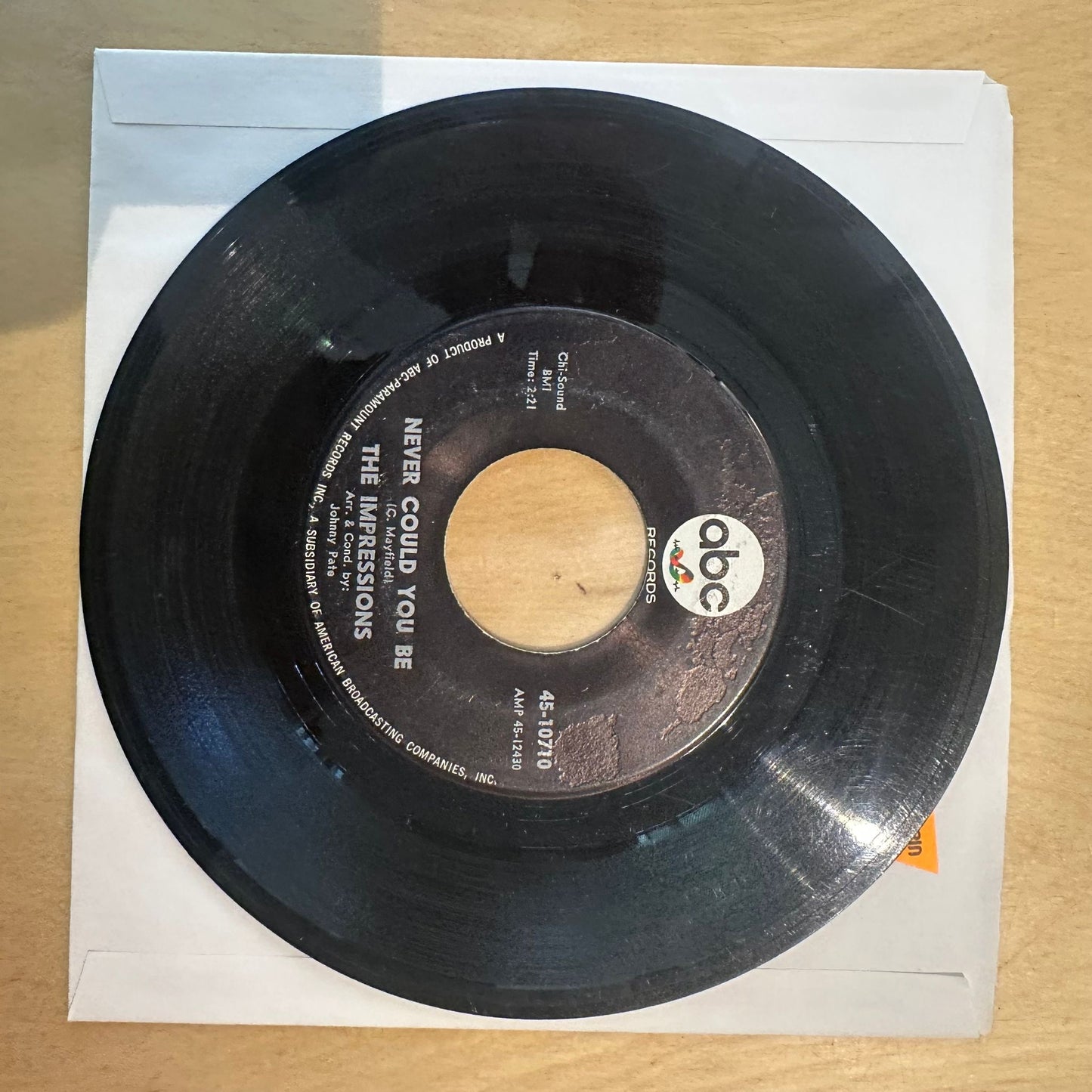 The Impressions — Never Could You Be / I Need You 7"