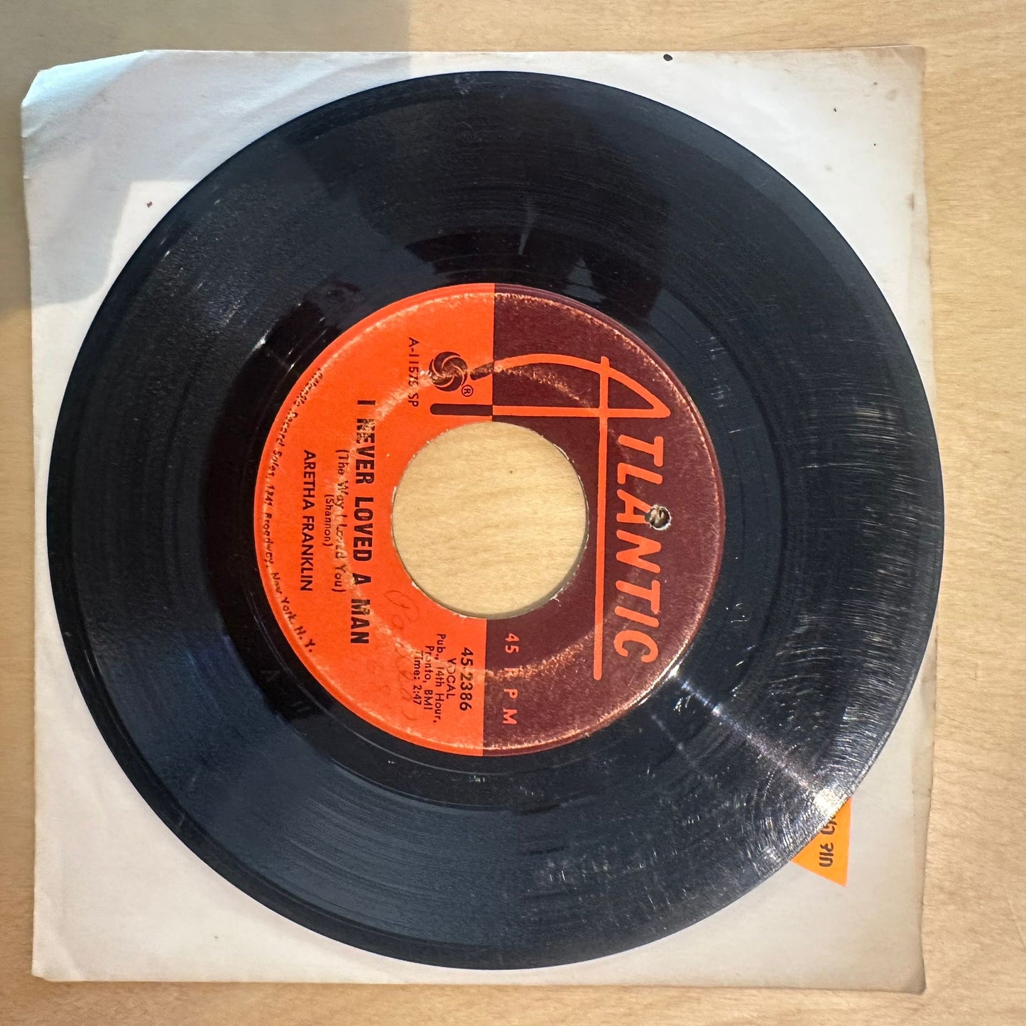 Aretha Franklin — I Never Loved A Man (The Way I Love You) 7"