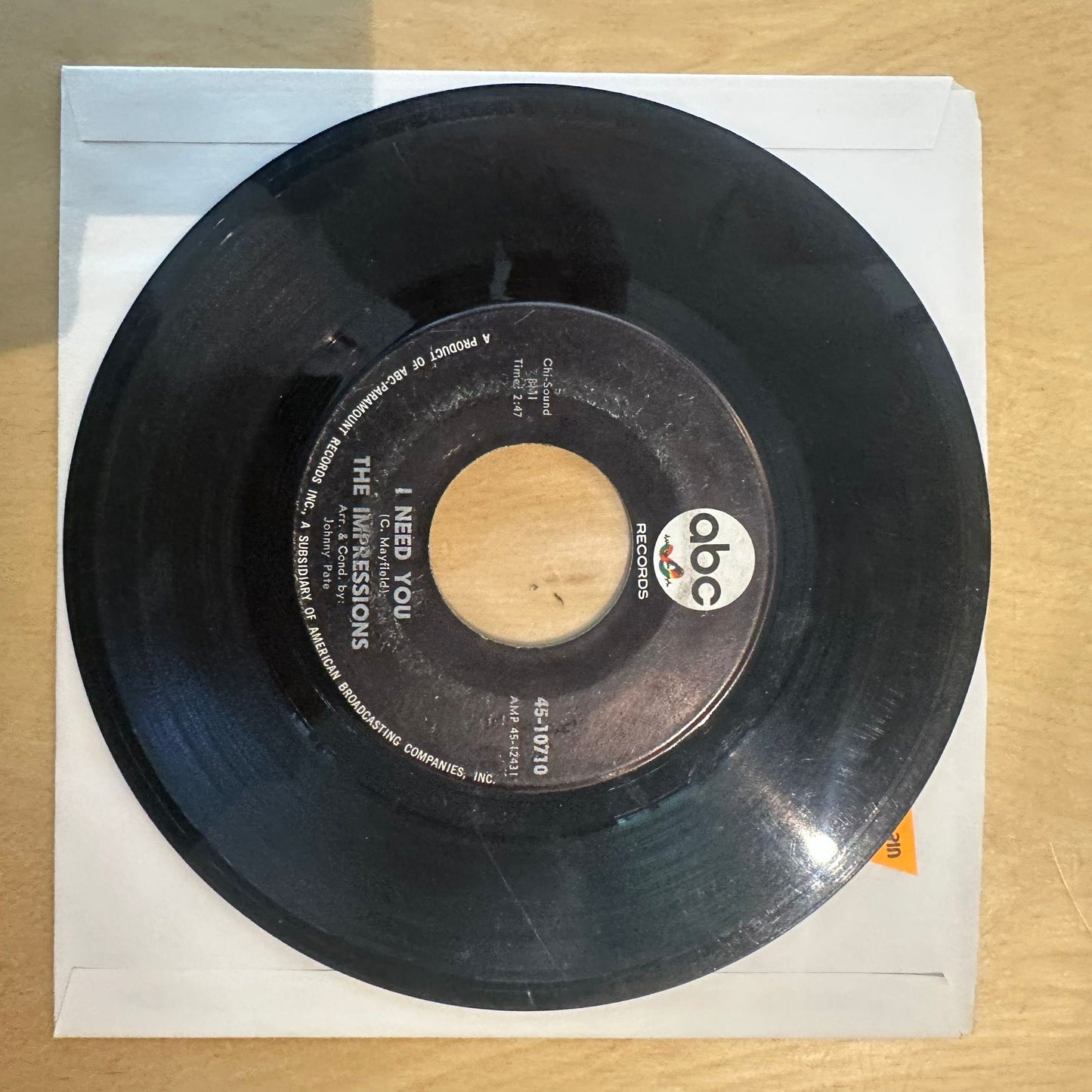 The Impressions — Never Could You Be / I Need You 7"