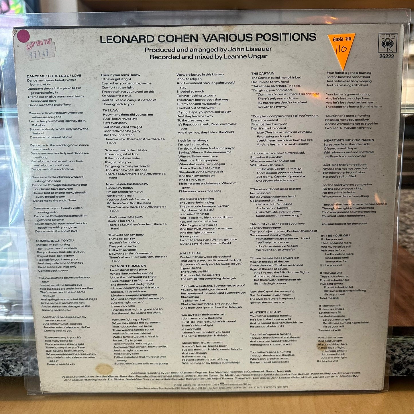 Leonard Cohen – Various Positions