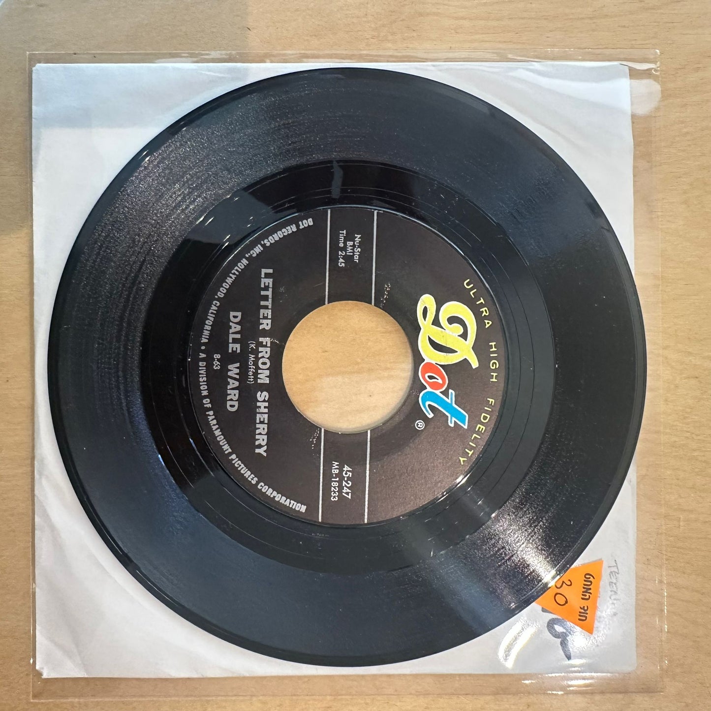 Dale Ward — One Last Kiss Cherie / Letter From Sherry 7"